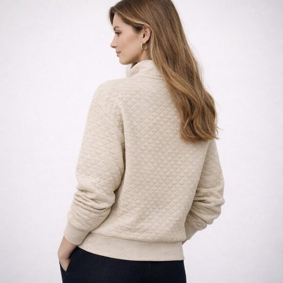 Quilted Quarter Zip Sweatshirt Banana Republic Factory Oatmeal Heather - Picture 4 of 14